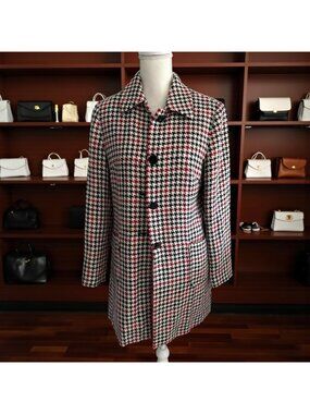 DAVID BROOKS Red Black Houndstooth Coat Jacket Size 6
